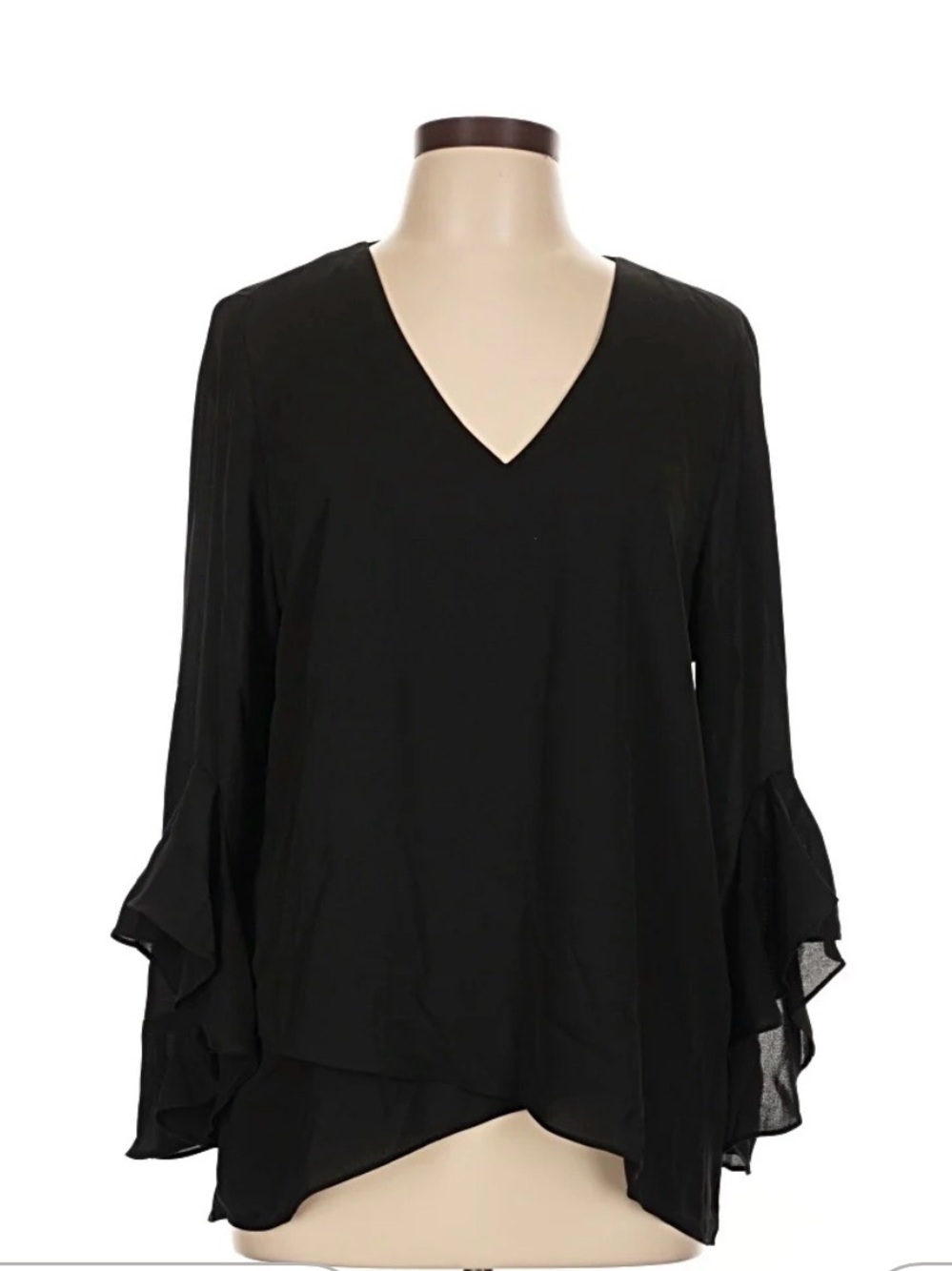 Thalia Sodi Black V-Neck Ruffle Sleeve Blouse